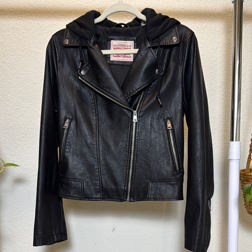 Levi's Black Leather Moto Jacket Asymmetrical Zipper